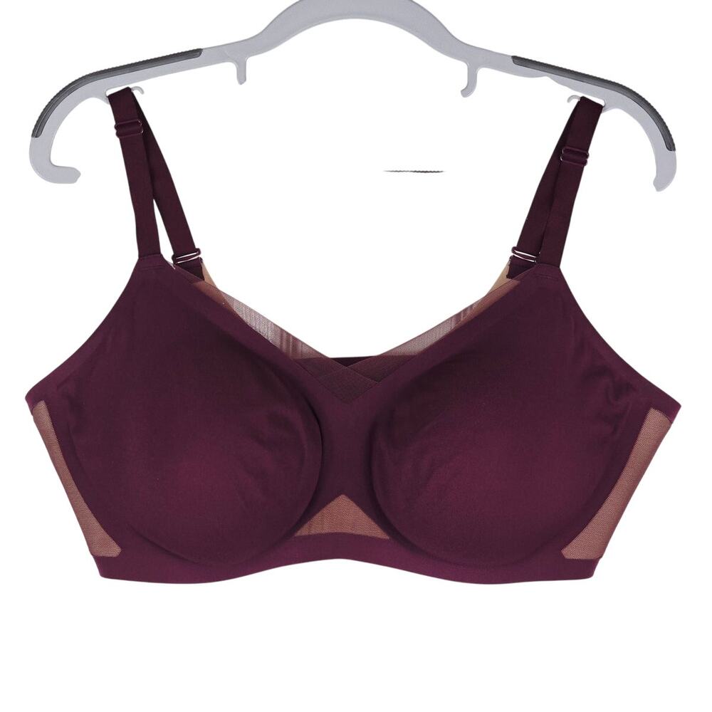 Honeylove Burgundy Mesh Crossover Bra No Underwire Adjustable Women's Bra XL